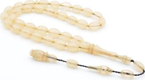 Sinan Usta Yapımı Beyzi Bilek Boy Hareli Krem Rengi Sıkma Kehribar Tesbih