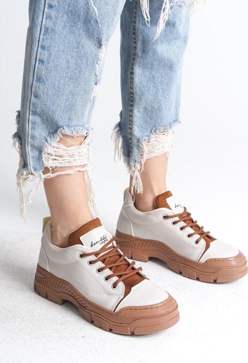 JANE Bağcıklı Ortopedik Taban Kadın Sneaker Spor Ayakkabı  CTT - Krem