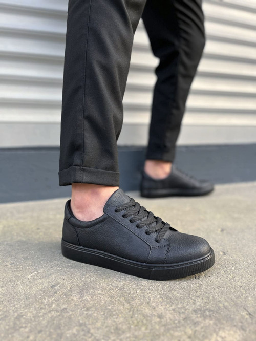 JY165 Elite Bağcıklı Cilt Erkek Günlük Sneaker Ayakkabı CST - Siyah