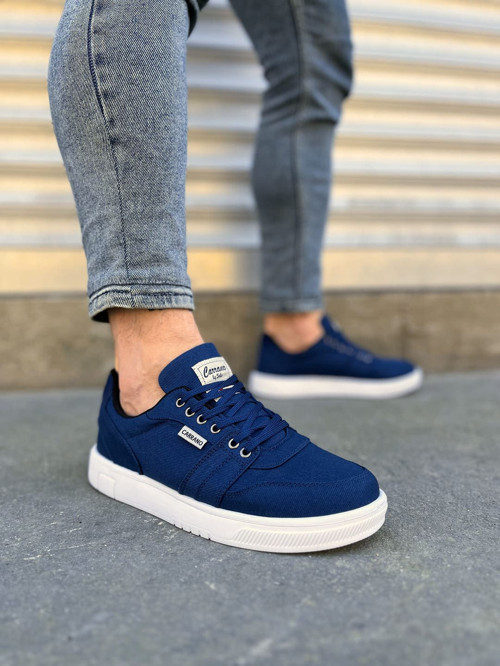 JY0118 REX Bağcıklı Keten Kumaş Erkek Günlük Sneaker Ayakkabı KBT - Lacivert