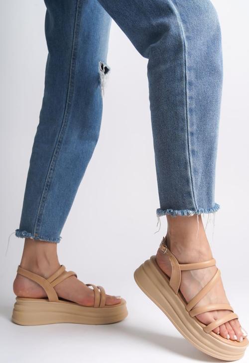 NATALIE İnce Tokalı Şerit Detaylı Ortopedik Taban Kadın Sandalet CTT - Ten