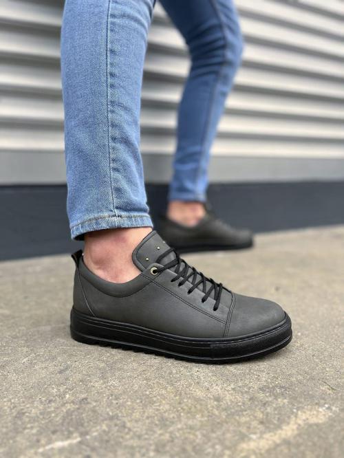JY152 Cool Bağcıklı Cilt Erkek Günlük Spor Klasik Ayakkabı CST - Füme