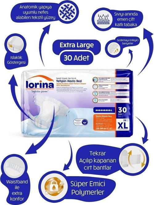 Tekstil Yüzeyli Bel Bantlı Yetişkin Hasta Bezi Xlarge 30'Lu