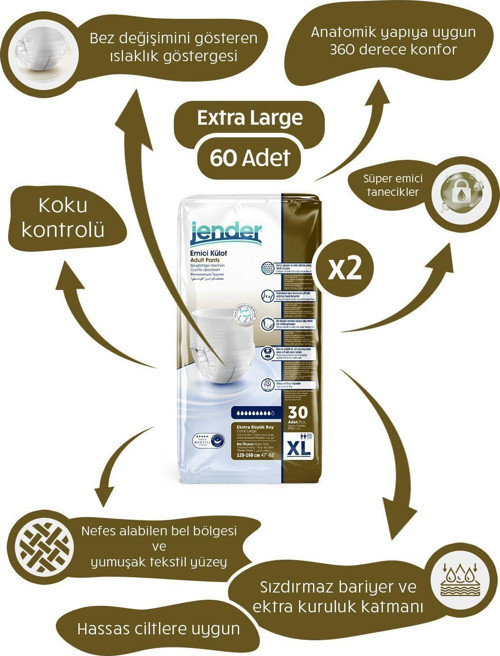 Emici Külot Yetişkin Bezi Xlarge 30X2 60 Adet