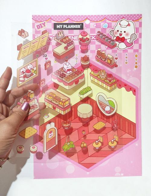 Pastane Şeker Dükkanı izometrik Sticker Yapım Seti 3d Etiket Yapışkanlı Çıkartma - Tavşan(No:02)