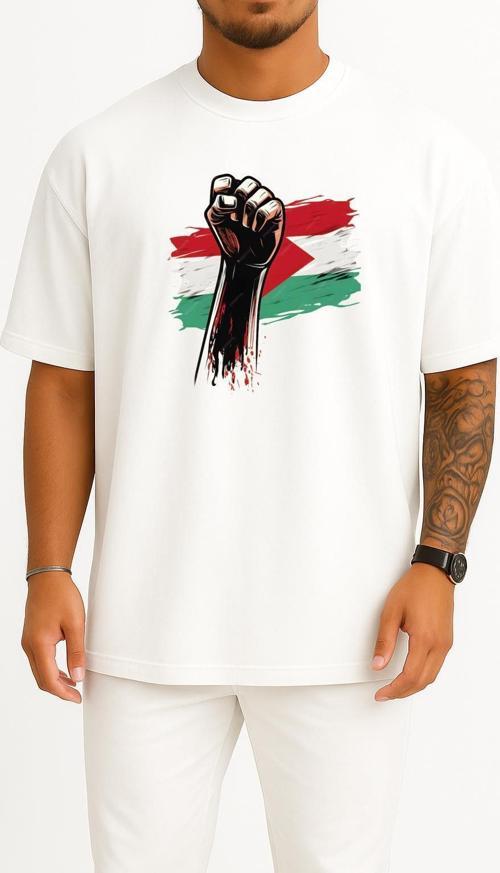 Oversize Özgür Filistin Göğüs Tasarımlı Unisex T-Shirt