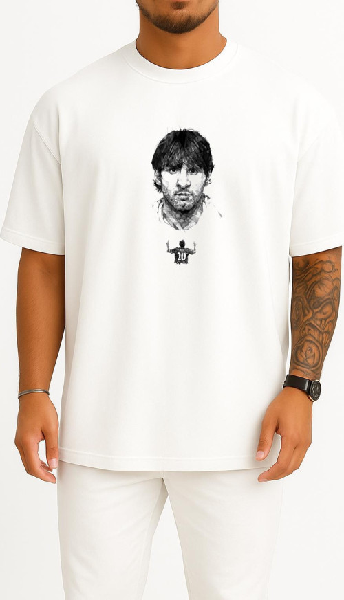 Oversize Lionel Messi Karakalem Göğüs Tasarımlı Unisex T-Shirt