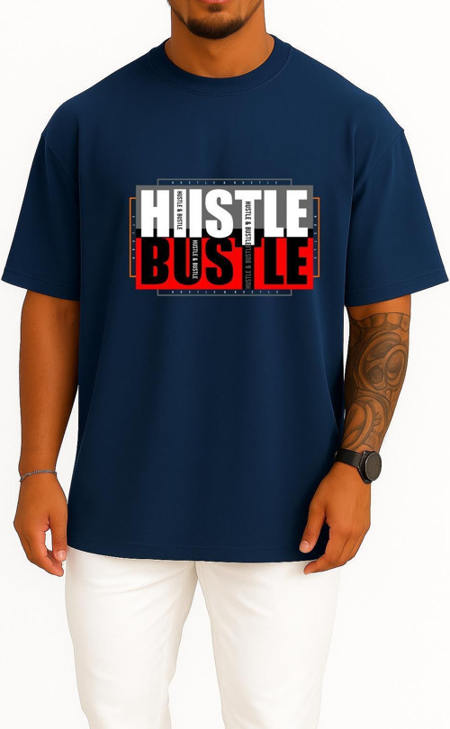 Oversize Hustle & Bustle Göğüs Tasarımlı Unisex T-Shirt