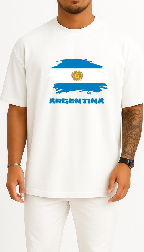 Oversize Argentina -Arjantin Göğüs Tasarımlı Unisex T-Shirt
