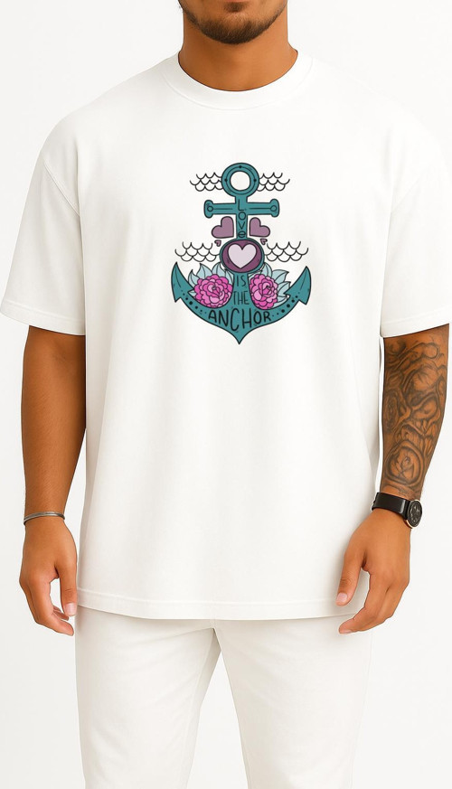 Oversize Love İs The Anchor Göğüs Tasarımlı Unisex T-Shirt