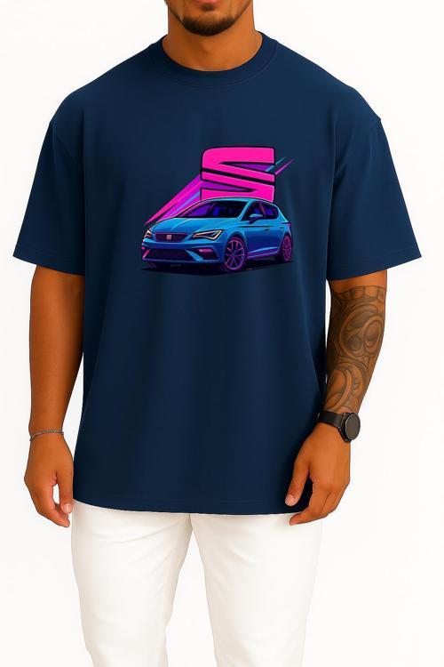Oversize Seat Leon Blue Göğüs Tasarımlı Unisex T-Shirt
