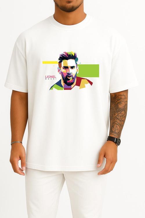 Oversize Colored Lionel Messi Göğüs Tasarımlı Unisex T-Shirt