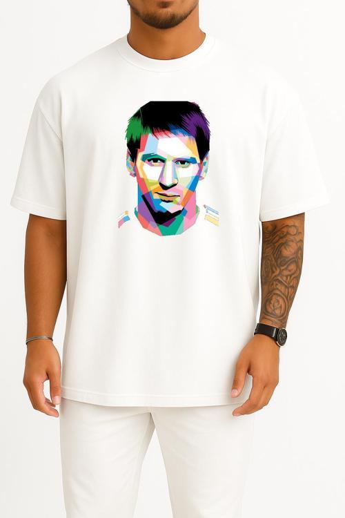 Oversize Colors Lionel Messi Göğüs Tasarımlı Unisex T-Shirt