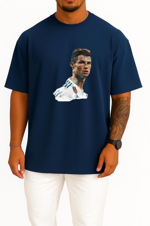 Oversize Cristiano Ronaldo Angry Göğüs Tasarımlı Unisex T-Shirt