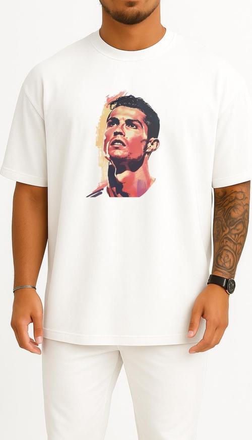 Oversize Cristiano Ronaldo Just Göğüs Tasarımlı Unisex T-Shirt