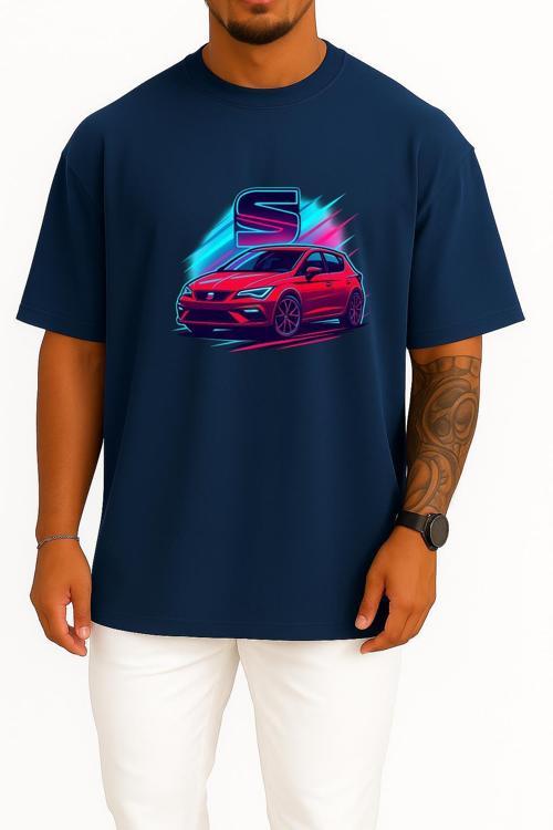 Oversize Seat Leon Red Göğüs Tasarımlı Unisex T-Shirt