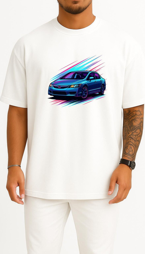 Oversize Honda Civic Fd6 Göğüs Tasarımlı Unisex T-Shirt