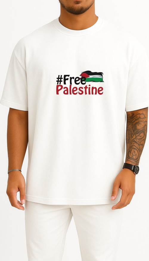 Oversize Free Palestine Göğüs Tasarımlı Unisex T-Shirt