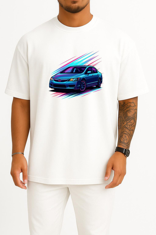 Oversize Honda Civic Fd6 Göğüs Tasarımlı Unisex T-Shirt