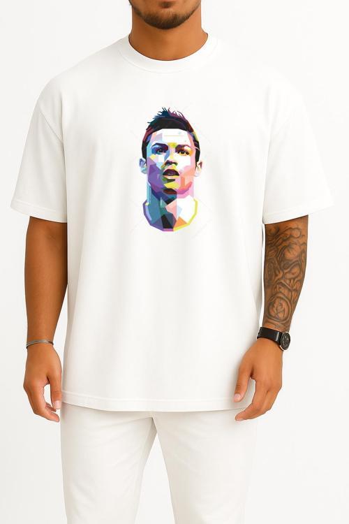 Oversize Cristiano Ronaldo Colored Göğüs Tasarımlı Unisex T-Shirt