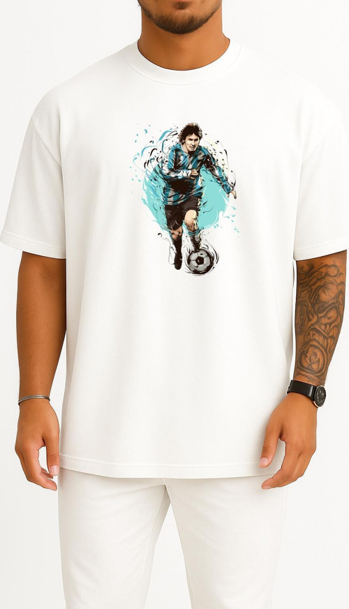 Oversize Messi Göğüs Tasarımlı Unisex T-Shirt