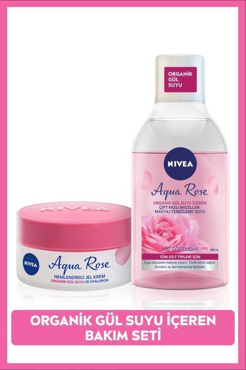 Aqua Rose Gül Suyu Çift Fazlı Micellar Makyaj Temizleme Suyu 400ml ve Nemlendirici Jel Krem 50ml