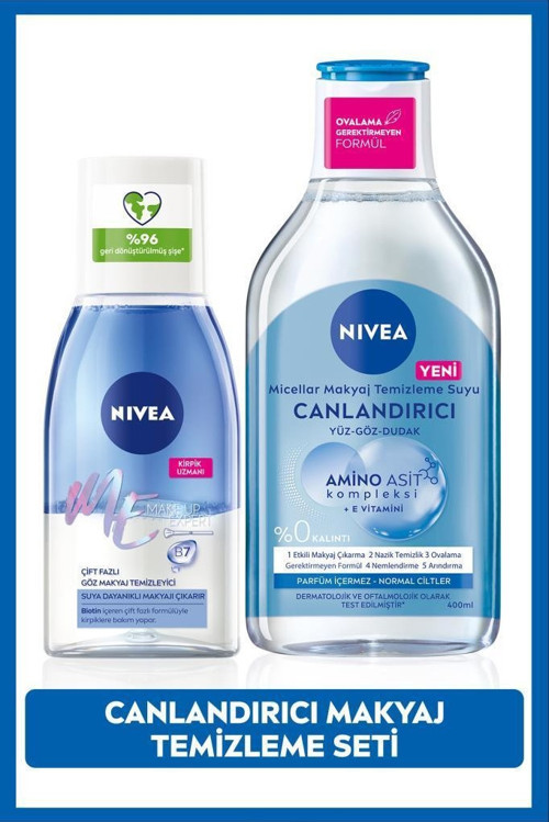Göz Makyaj Temizleyici 125ml ve Canlandırıcı Micellar Makyaj Temizleme Suyu, Amino Asit, E Vitamini