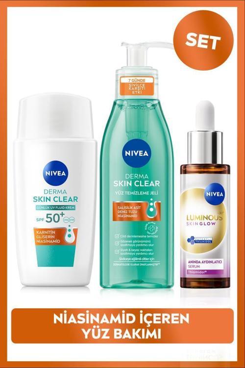 Luminous630 Skin Glow Aydınlatıcı Serum 30ml, Güneş Koruyucu Krem ve Yüz Temizleme Jeli, Niasinamid