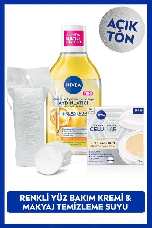 Micellar Makyaj Temizleme Suyu 400ml ve Cellular Expert Cushion Yüz Güneş Krem,Açık Ton,Pamuk Hediye