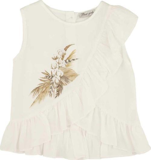 ÇİÇEK BASKILI FIRFIR DETAYLI BLUZ Ekru