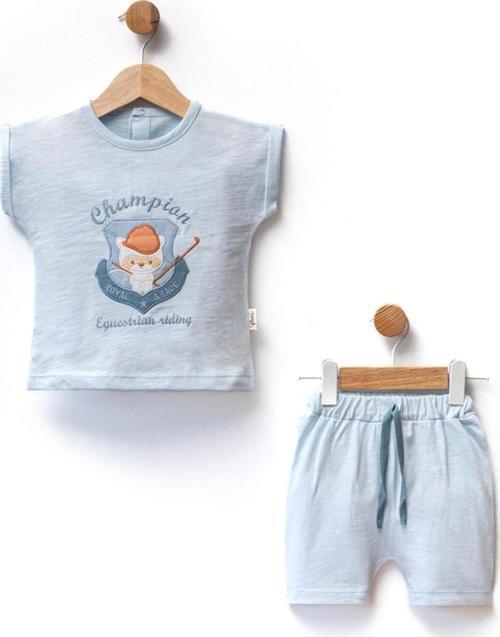 CHAMPION NAKIŞLI TSHIRT ŞORT TAKIM Mavi