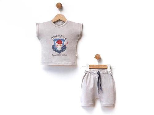 CHAMPION NAKIŞLI TSHIRT ŞORT TAKIM Gri