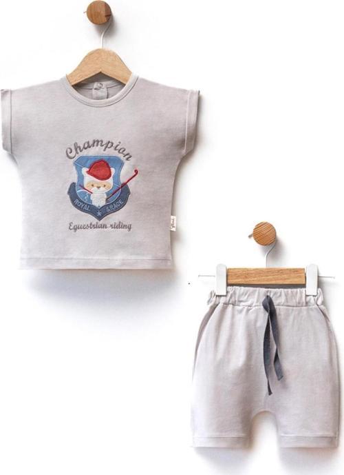 CHAMPION NAKIŞLI TSHIRT ŞORT TAKIM Gri