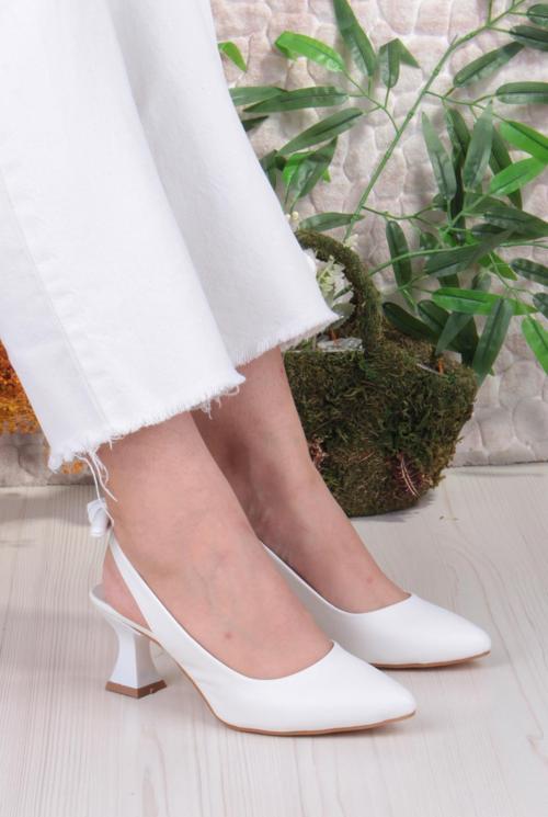 32810 Bilener Arkası Açık Arka Fiyonk Detaylı Alçak Topuk Kadın Ayakkabı