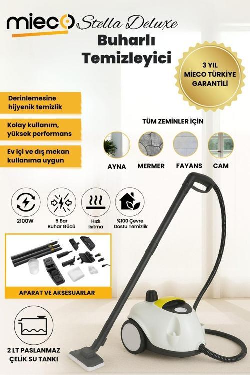 Stella Deluxe  5 Bar/ 2100W / Çok Fonksiyonlu 25 Parça Buharlı Temizleme Makinası - Beyaz