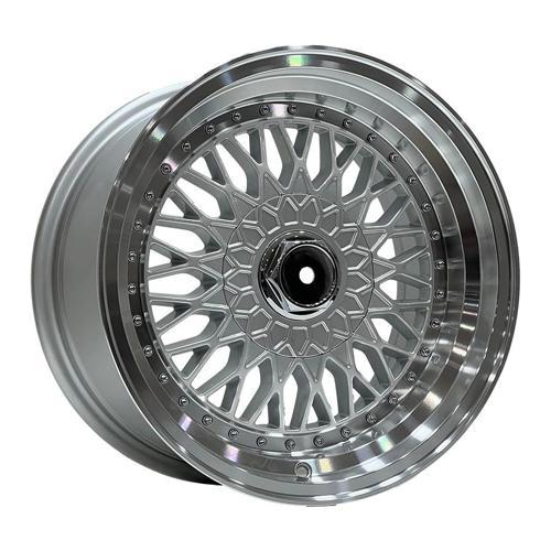 8 X 15 SLK-1308 4X100 ET20 73.1 SILVER+LIP MAC+CHROME RIVETS