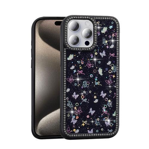 iPhone 15 Pro Uyumlu Kamera Korumalı Simli Taş Tasarımlı Silikon Arka Kapak