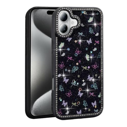 iPhone 16 Uyumlu Kamera Korumalı Simli Taş Tasarımlı Silikon Arka Kapak
