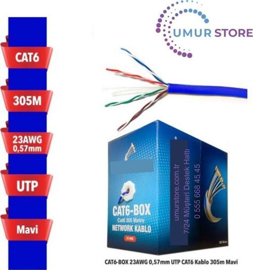 Cat6-Box 23AWG 0,57MM Utp Cat6 Kablo 305M Mavi