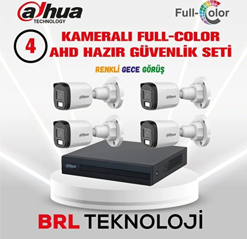 4 Kameralı 30 Metre Renkli Gece Görüşlü Full Hd Güvenlik Kamera Seti