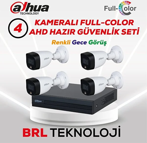 4 Kameralı Renkli Gece Görüşlü Full Hd Güvenlik Kamera Seti