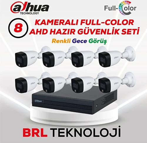 8 Kameralı Renkli Gece Görüşlü Full Hd Güvenlik Kamera Seti