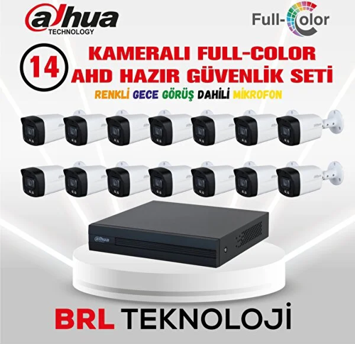 14 Kameralı 40 Metre Renkli Gece Görüşlü Fullhd Dahili Mikrofonlu Kamera Seti