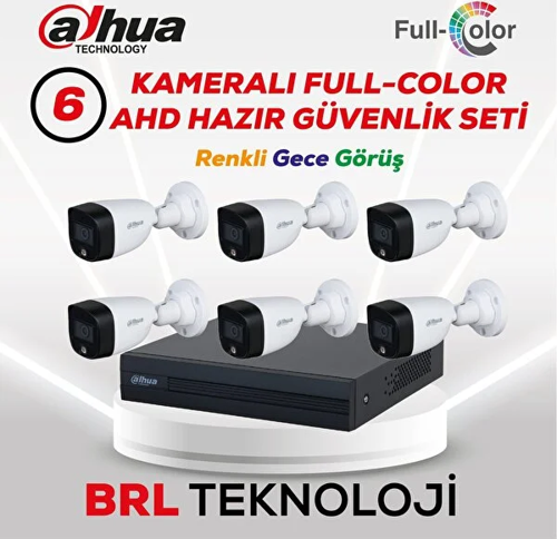 6 Kameralı Renkli Gece Görüşlü Full Hd Güvenlik Kamera Seti