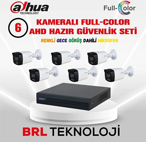 6 Kameralı 40 Metre Renkli Gece Görüşlü Fullhd Dahili Mikrofonlu Kamera Seti