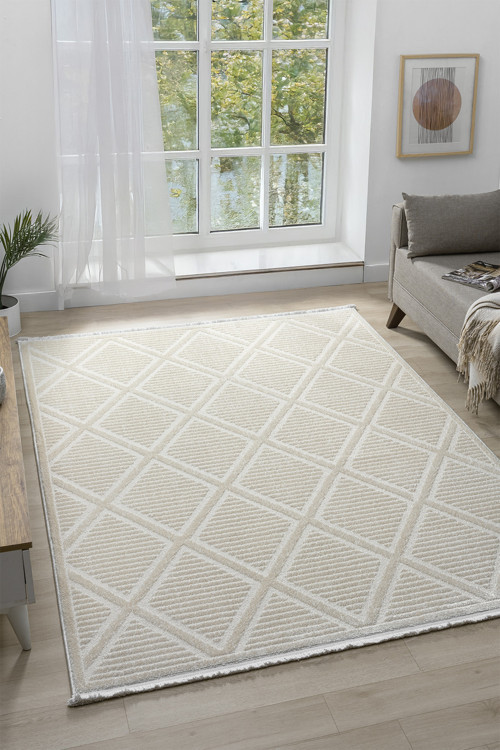 Puffy Beyaz Halı Yumuşak Dokulu Shaggy Halı Oturma Odası Salon Halısı 10730D