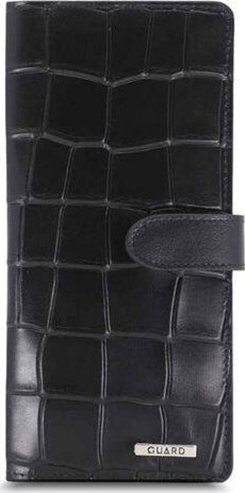 Large Croco Siyah Kart ve Para Slotlu Hakiki Deri Telefon Cüzdanı Erkek / Kadın P3032