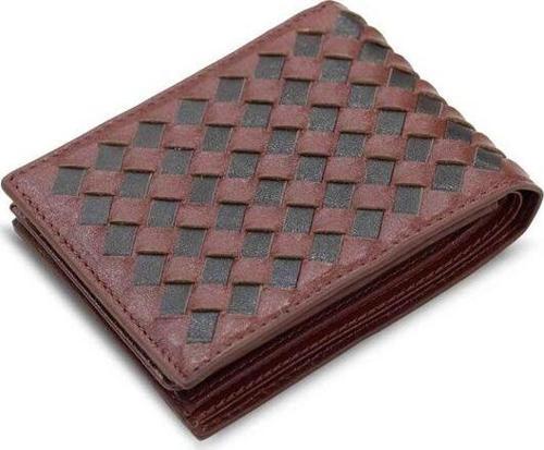 Örgü Desenli Taba Kahve Hakiki Deri Erkek Cüzdanı P878