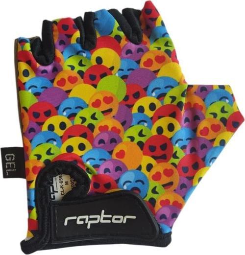 Raptor Çocuk Eldiveni Kısa Parmak Çocuk Bisiklet Eldiveni Silikon Jelli Emoji Desenli M Beden