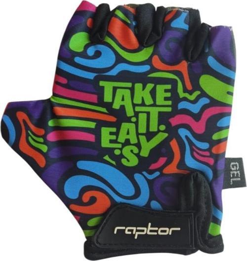 Raptor Çocuk Eldiveni Kısa Parmak Çocuk Bisiklet Eldiveni Silikon Jelli Take it Easy Desenli M Beden